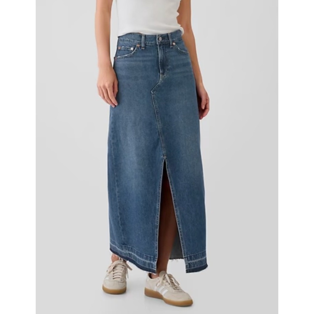 NEW Gap Women Denim Maxi Skirt Medium Indigo‎ High Rise Front Slit Size 27 / 4